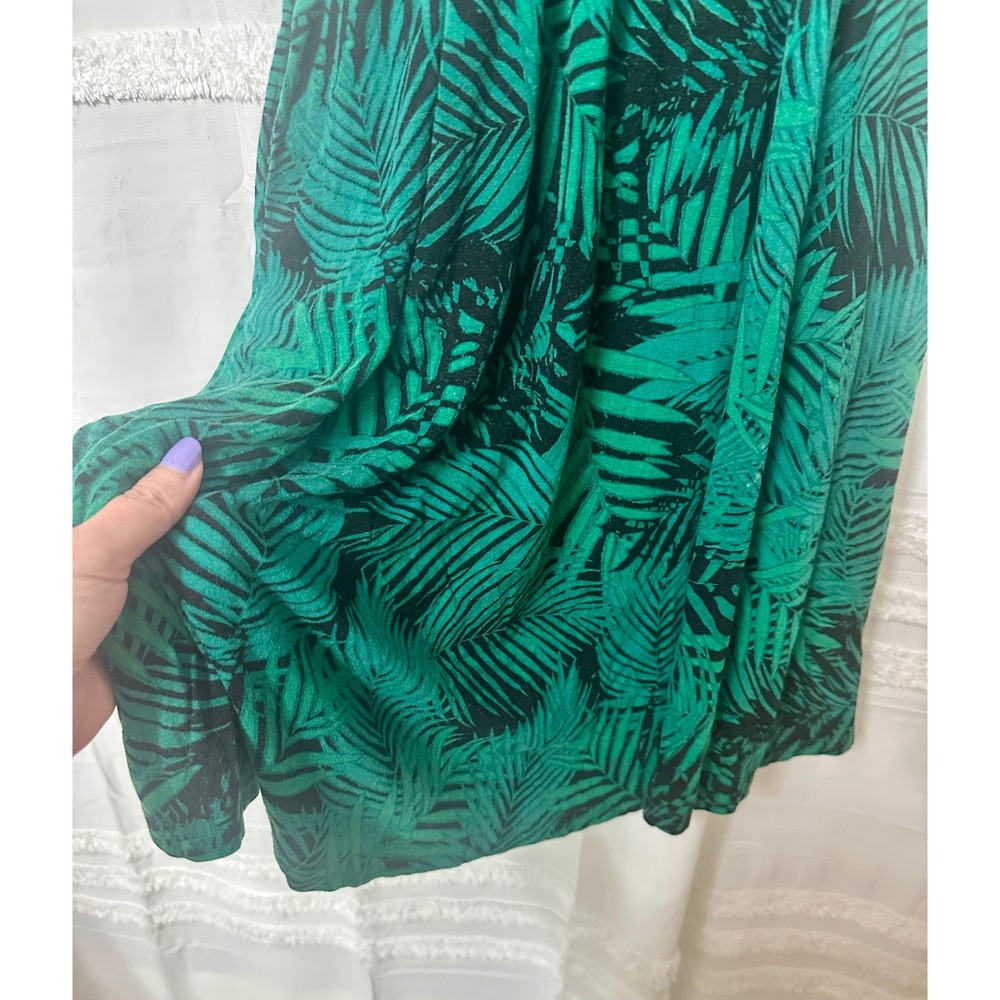 WEACZZY Womens Green Tropical Palm Leaf Empire Waist V-Neck Summer Mini Dress M - Picture 4 of 8